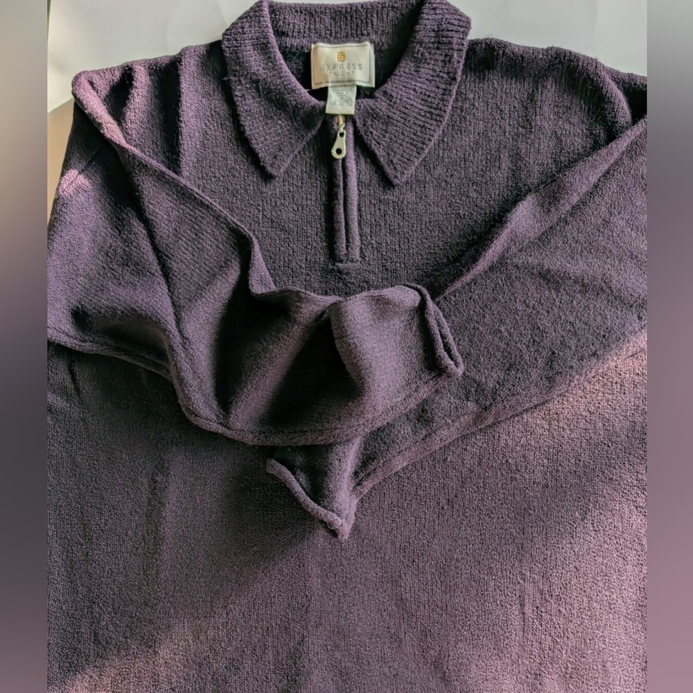 Express Tri-Cut 1/4 Zip Sweater Mens Medium 
Eggplant/Plum Loose Fit Oversized
